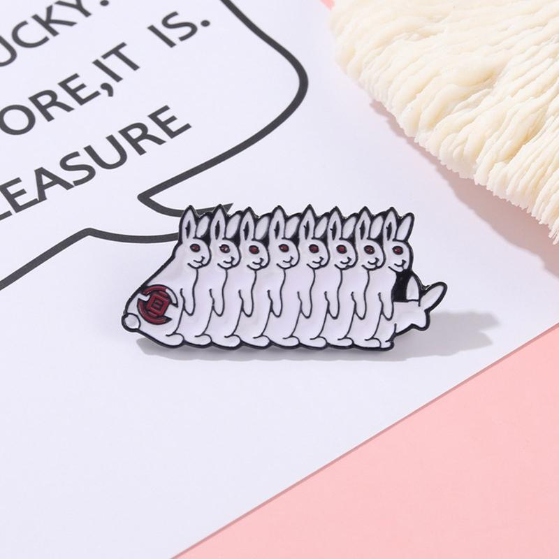 Cute Enamel Pin Backpack Cool Lapel Hat Pin Jacket Funny White Bunny Brooches