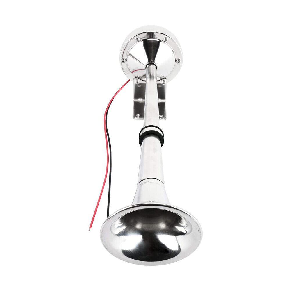 12V Polished Stainless Steel Single Trumpet Horn Low Tone for Marine Boat