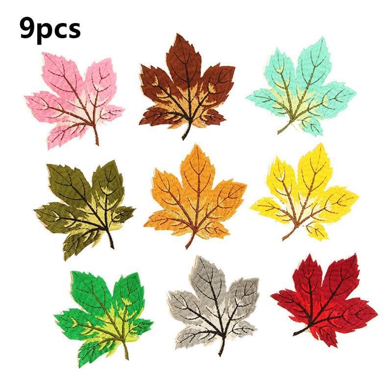 9Pcs Multicolor Maple Leaf Sew/Iron On Appliques Embroidery Patches DIY Badge