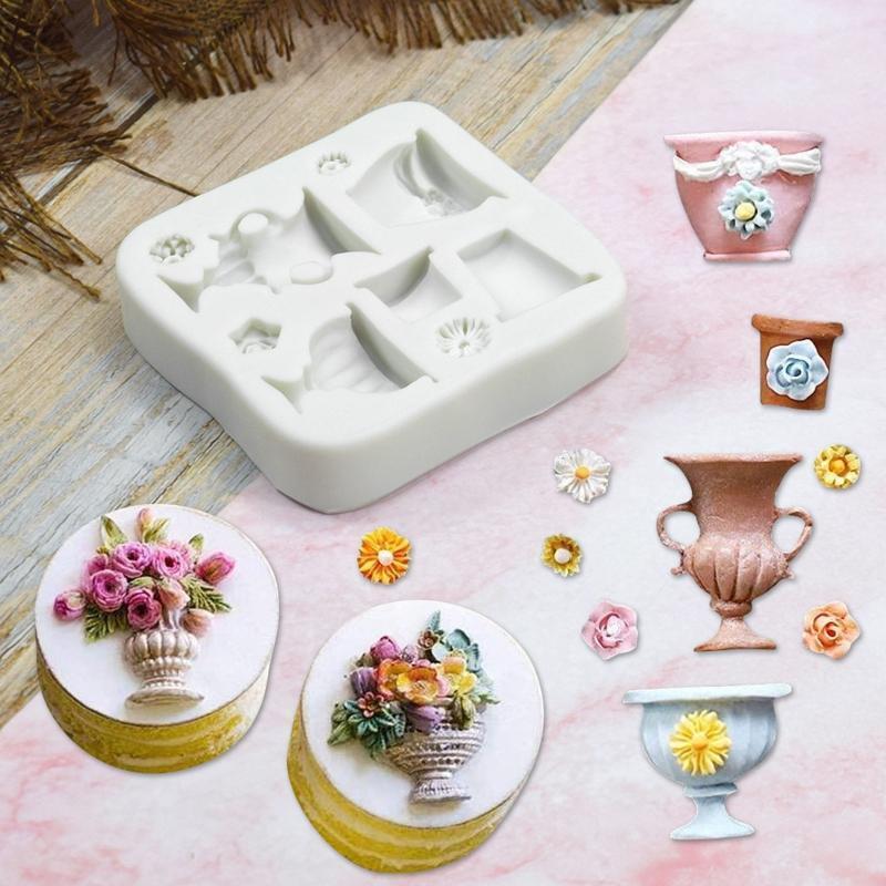 Exquisite Flowerpot Shape Silicone Fondant Mold Sugar Craft Mould Easy to Use