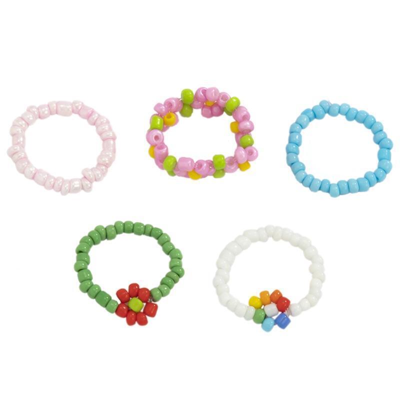 5PCS/Set Boho Beach Rings Colorful Jewelry Ring Rice Bead Ring Flower Ring Girl