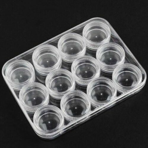 Clear Plastic Jewelry Storage Box With 12 Small Round Cylindrical Containers New