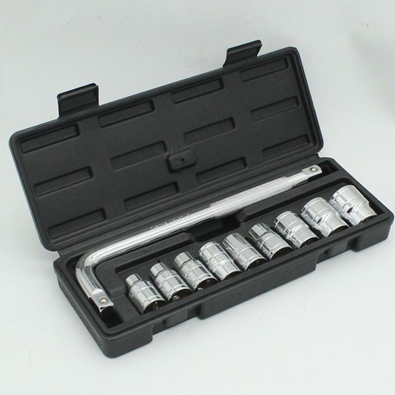 10 Pcs 1/2" Impact Shallow Socket Set with Storage Box Wrench Inluded Metric