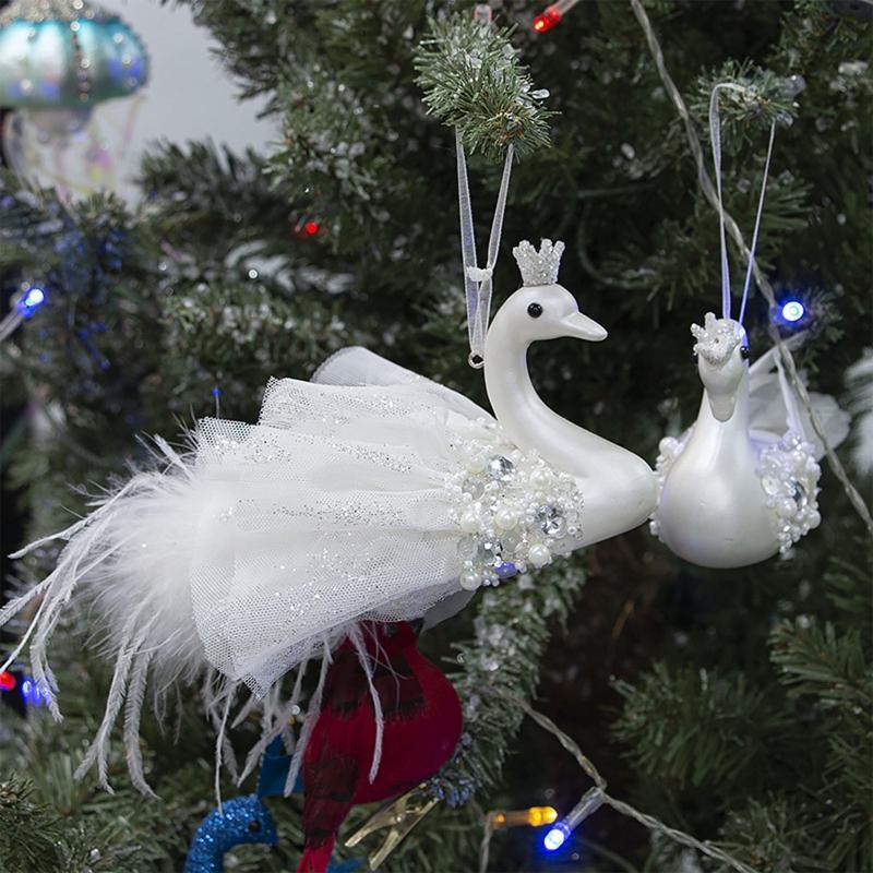 Christmas Swan Pendant 2 Pack White Xmas Tree Hanging Art Ornament