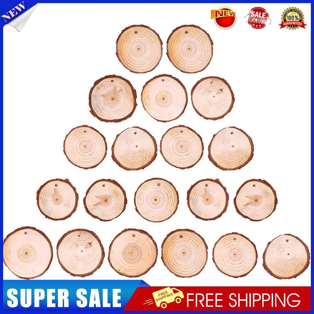 20pcs Christmas Xmas Tree Wood Log Slices Discs Cutout Circle Wood Disks