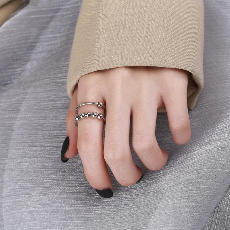 Alloy Anxiety Fidget Ring with Beads Stress Relief Ring Spinner Meditation Ring