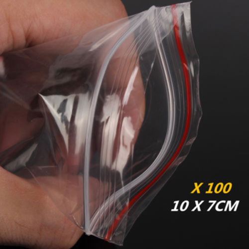 100PCS 10X7cm Resealable Zip Lock Plastic Bags Reseal Clear Clip