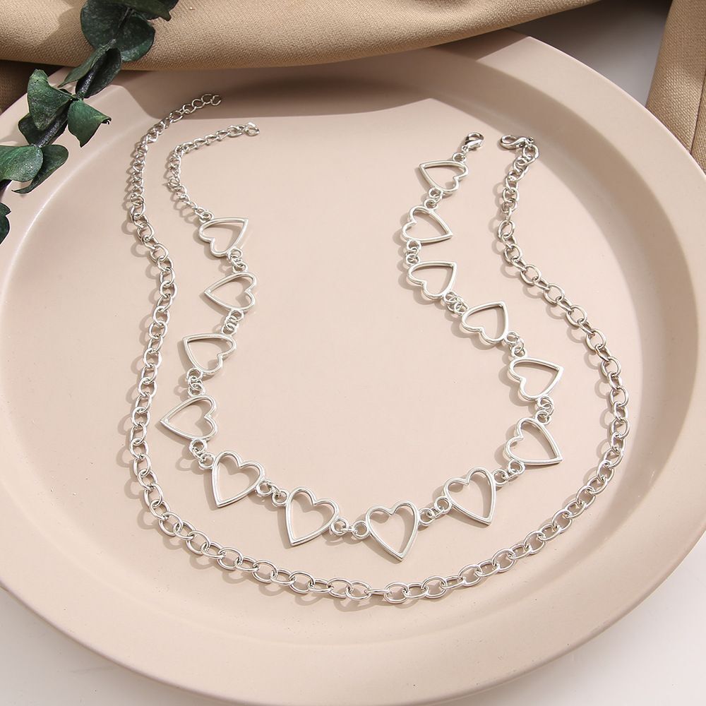 Steel  Chain Women Men Hollow Heart Necklace Punk Choker Collar Long Chain
