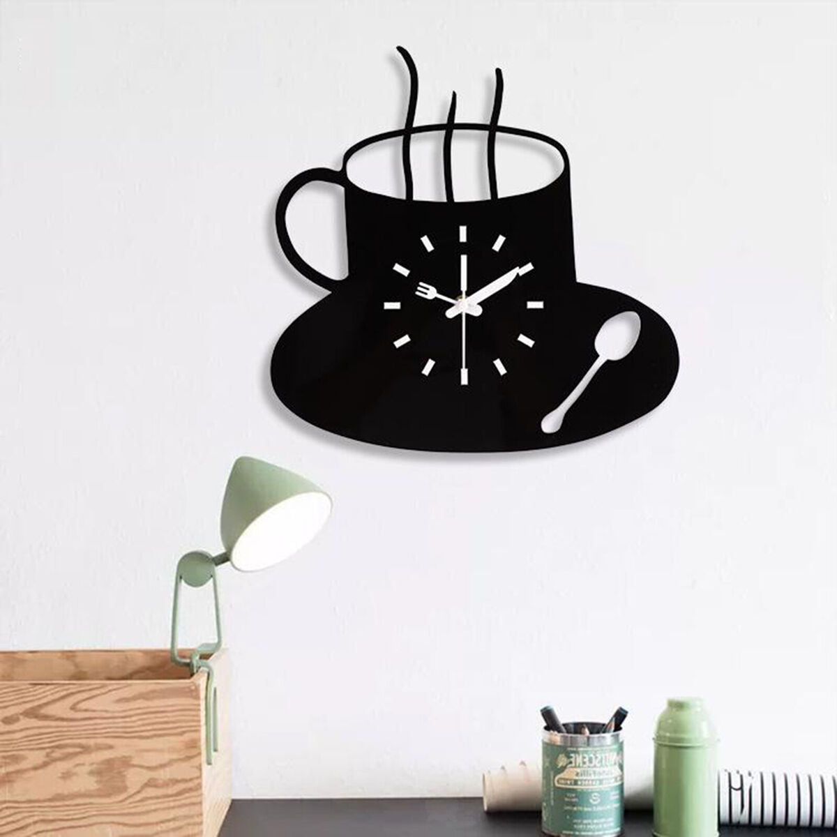 12'' Wall  Cup Quartz Living Room Wall Clocks Cafe Watch Clock
