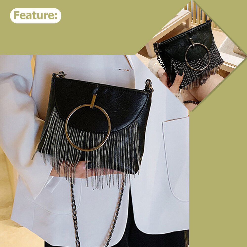Fashion Women Tassel Small Square Bags Big Ring Leather Shoulder Handbags