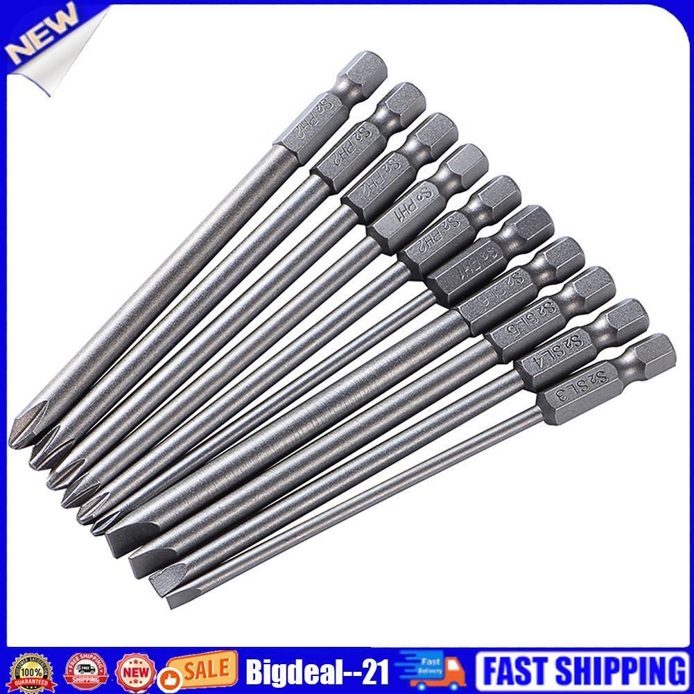 10pcs/set 100mm Alloy Steel S2 Slotted Phillips Screwdriver Bits Batches
