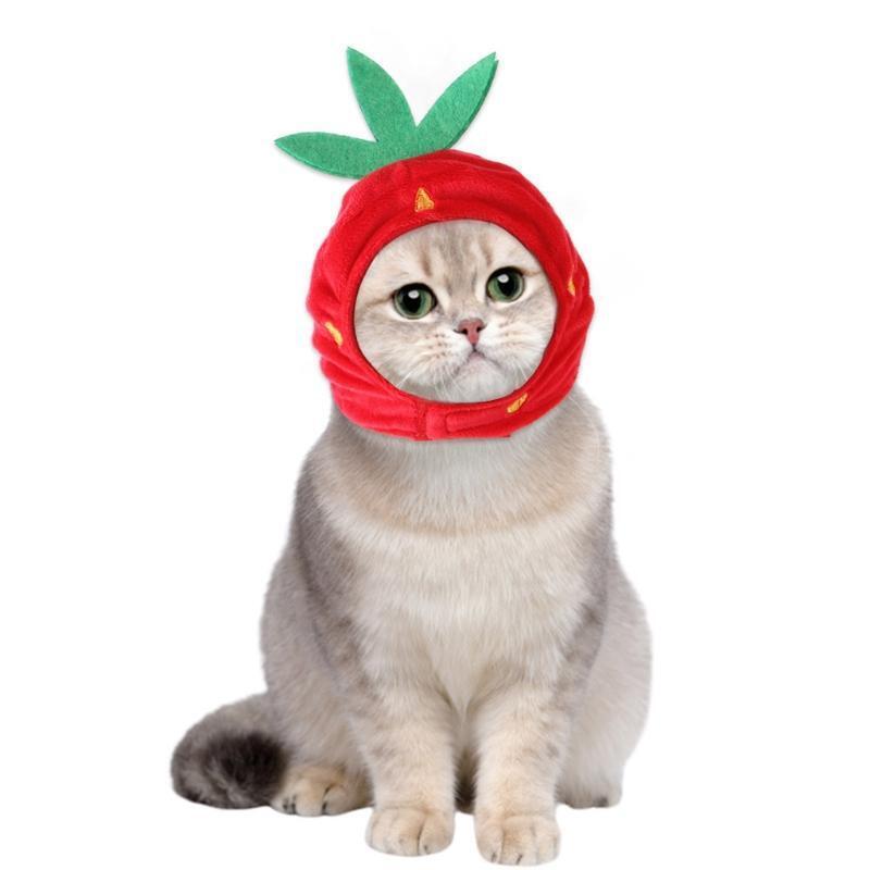 Pet Dog Cat's Hat Funny Cartoon Cute Strawberry Shape Headwear Gift for Home Pet