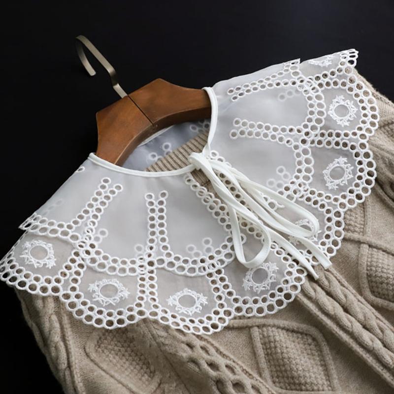 Women Double Layer Petal Lace False Collar Shawl Hollow Out Embroidery Poncho