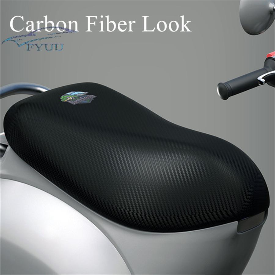 Motorcycle Scooter Black Carbon Fiber Look PU Leather Seat Cover Protector Cover