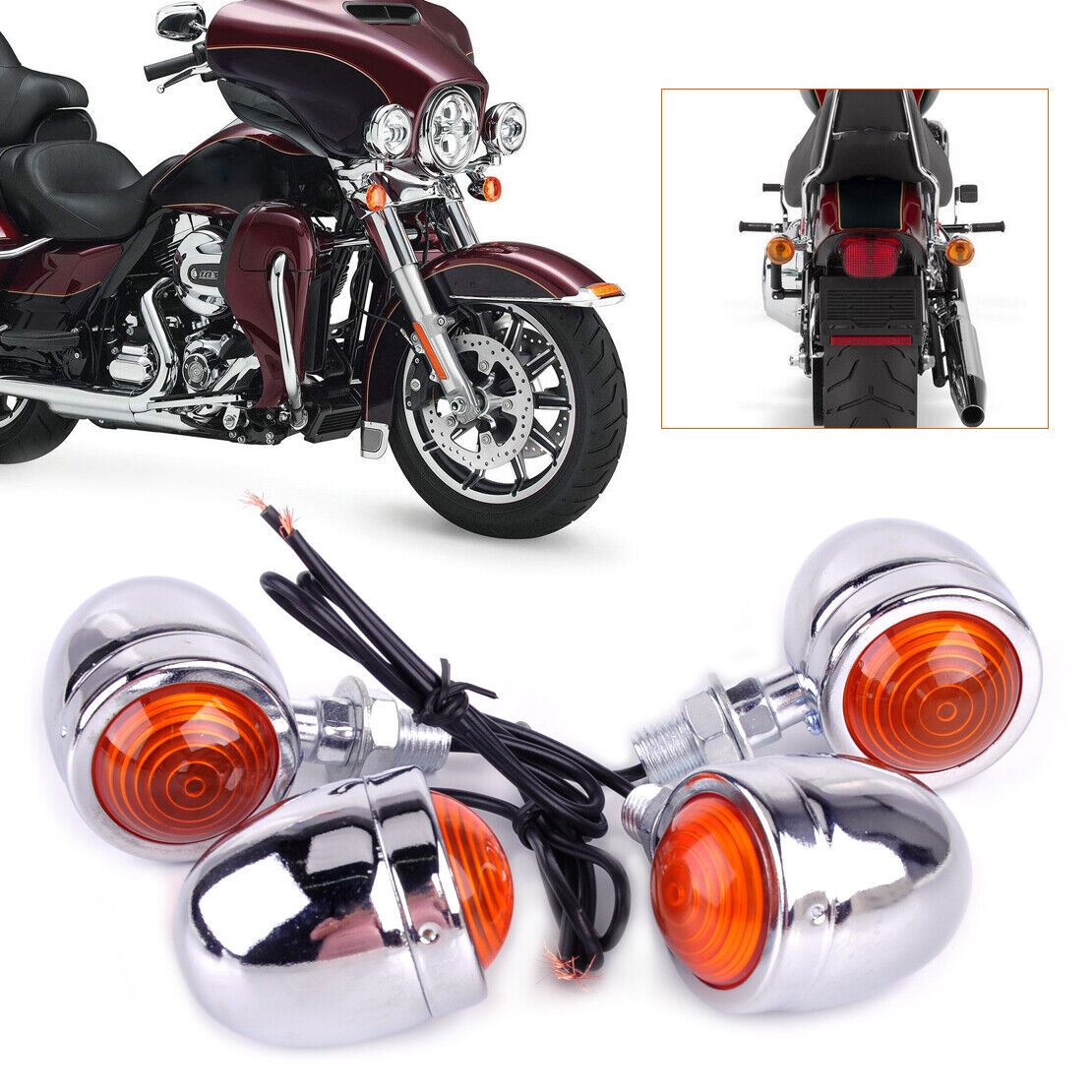 4x Chrome Motorcycle Bullet Turn Signal Indicator Brake Light fit for Chopper Li