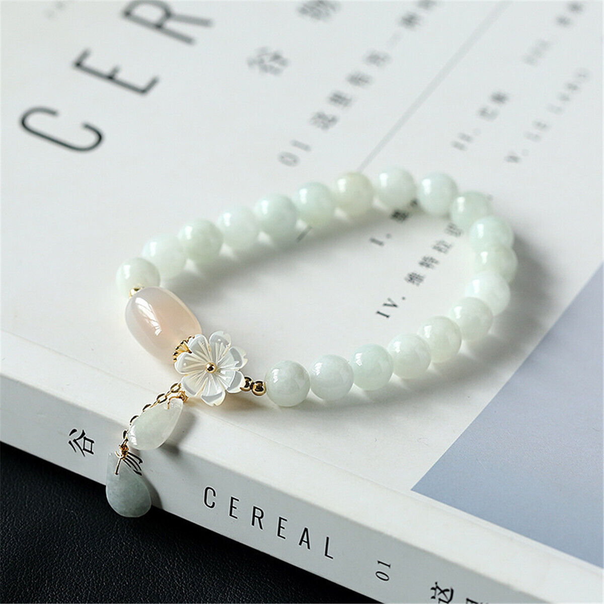 Natural Jade Agate Beads Water Drop Shell Flower Bracelet Bangle Women Jewelry
