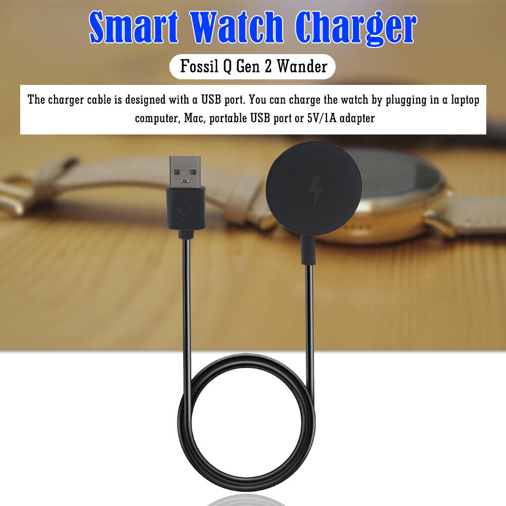 Smartwatch Charging Cable Dock for Fossil Gen 1/2/3 Charger Stand (Black)