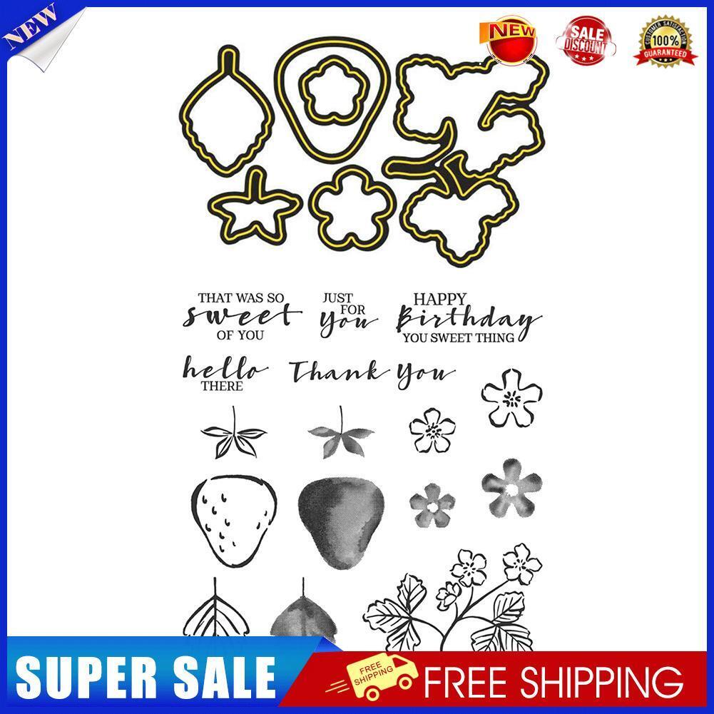 Strawberry Leaf Flower Cutting Dies Silicone Clear Seal Stamp for Album (C)