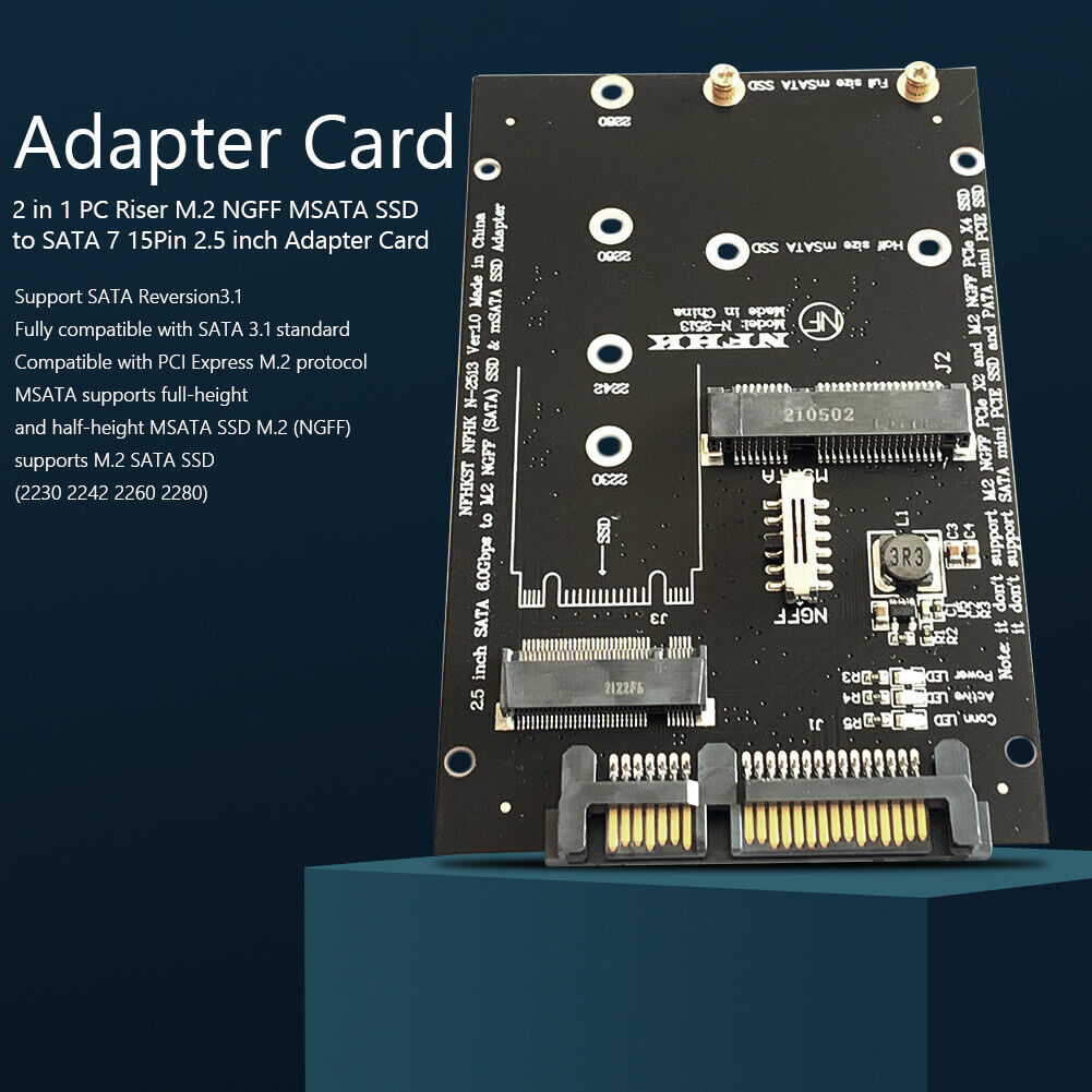 2 in 1 PC Riser M.2 NGFF MSATA SSD to SATA 7 15Pin 2.5 inch Adapter Card