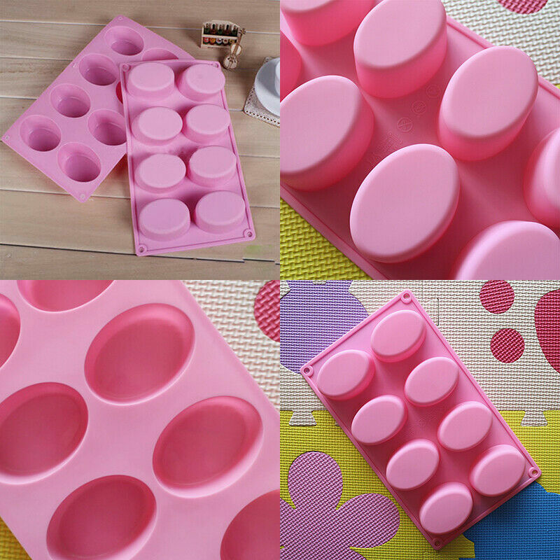 8-Cavity Oval Shape Soap Mold Silicone Chocolate Mould Tray Homemade Making DIY