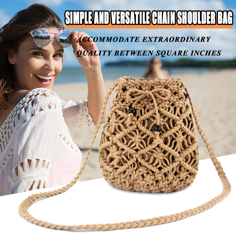 Women Fashion Summer Beach Weave Shoulder Crossbody Messenger Bucket Bag