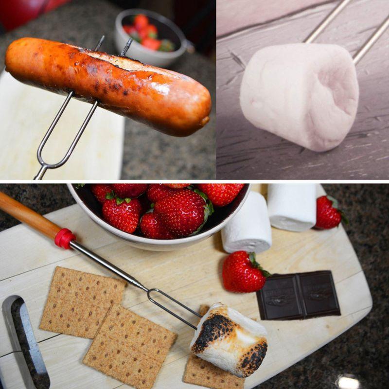 8 Pcs Marshmallow Roasting Sticks with Wooden Handle Extendable Forks Set Smores