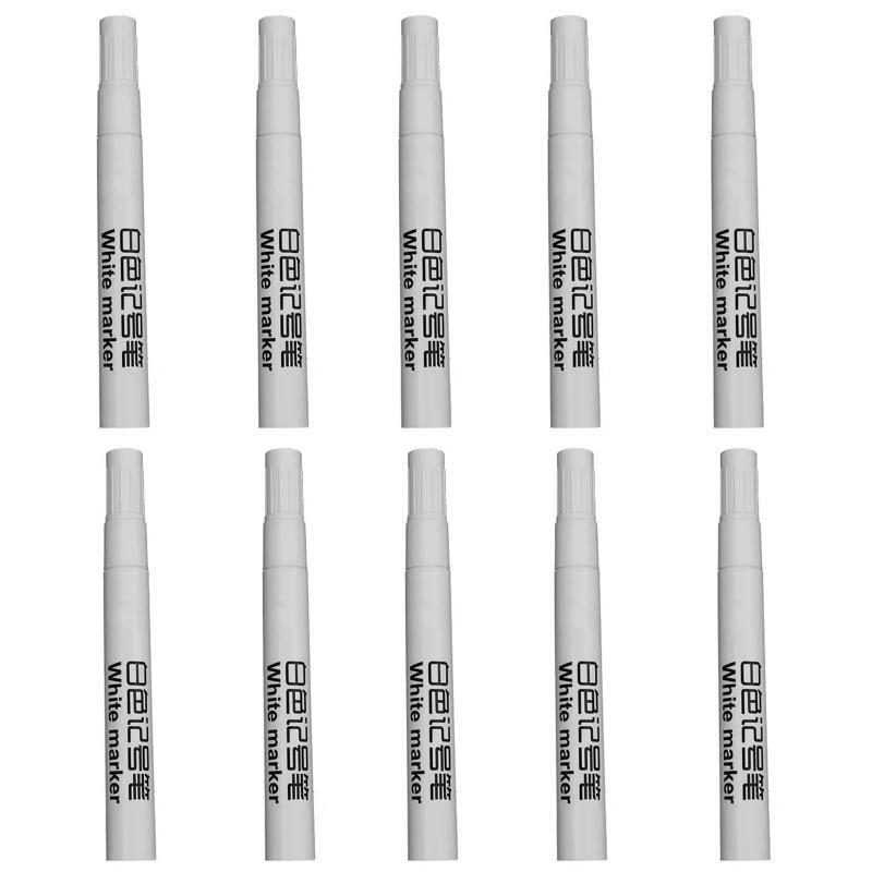 10 Pcs Medium Tip White Marker Pen for Metal, Tire Painting,Plastic, Black Paper