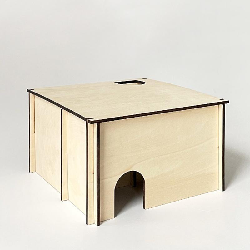 Syrian Hamsters Maze Wood Hut Detachable Roof 3 Chambers House for Small Pets
