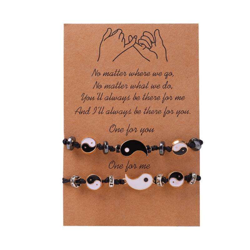 2Pieces Yin Yang Tai Chi Bead Infinity Braided String Rope Bracelet Jewelry Gift