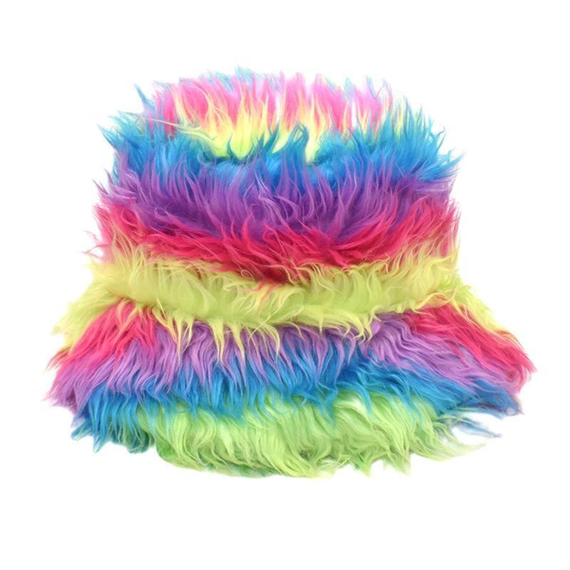 Winter Faux Fur Furry Bucket Hat Fluffy Warm Hat Plush Fisherman Hat for Teens