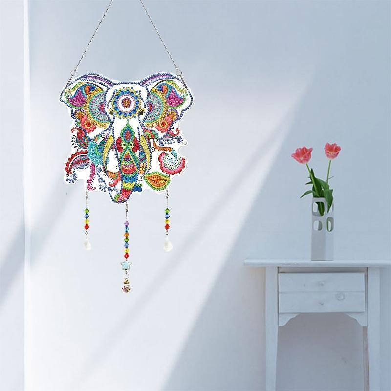 DIY Elephant Diamond Painting Kit Hanging Sign Bedroom Office Wall Window Decor