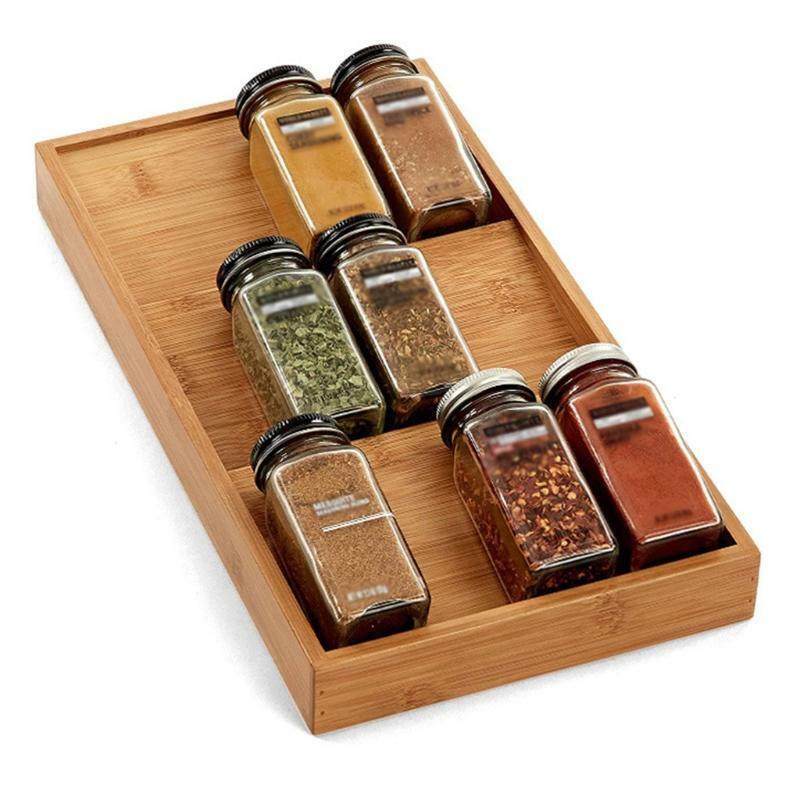 Spice Rack Organizer 3-Tier Wooden Seasoning Drawer Tray 12 Jars Holder Shelf