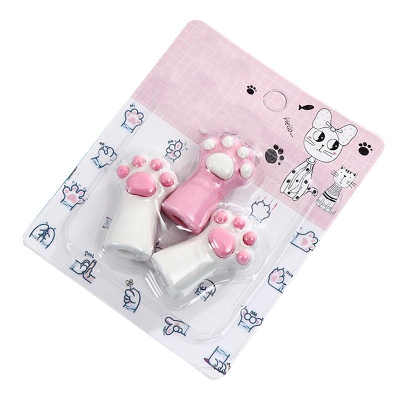 Set of 3Pcs Cartoon Kitten Paw Eraser Decorative Pen Caps Easy Erasing Non-toxic