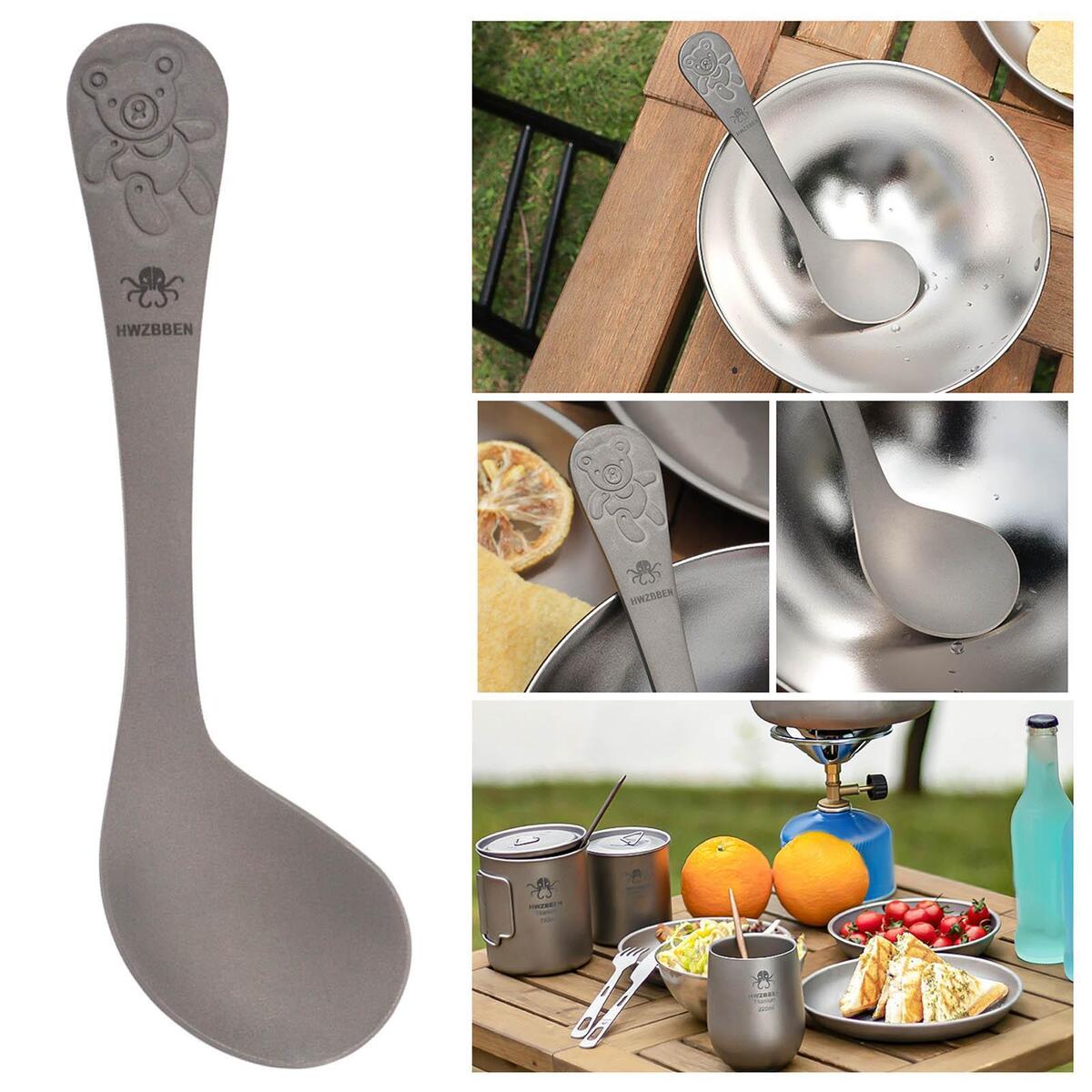 Titanium Soup Spoon Tableware Meal Rice Ladle for Travel Outdoor Cooking