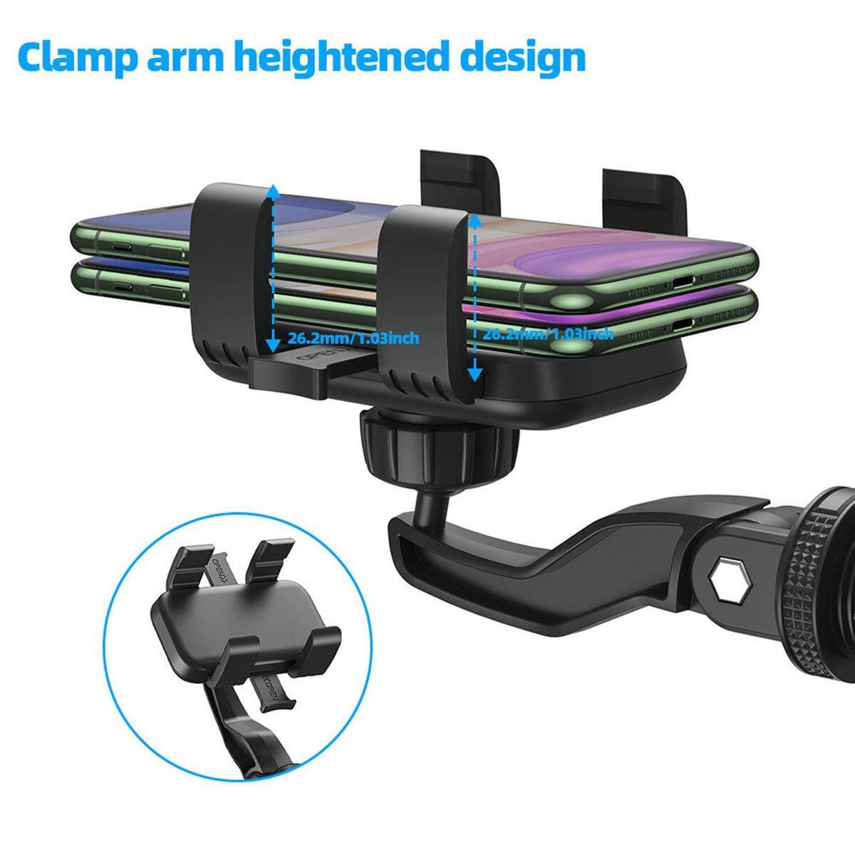 Car Rearview Mirror Phone Holder 360 Degrees Knobs Multiangle Adjustment Free