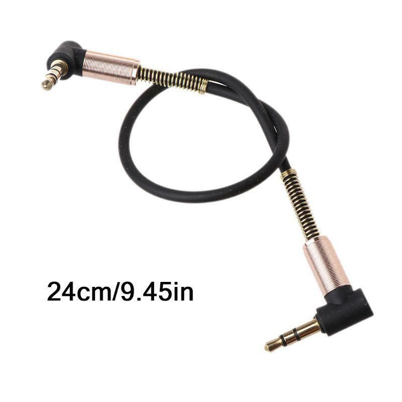 24cm Dual 90 Degree Nylon 3.5 mm to 3.5mm Male Jack Audio Cable Car Aux Cord