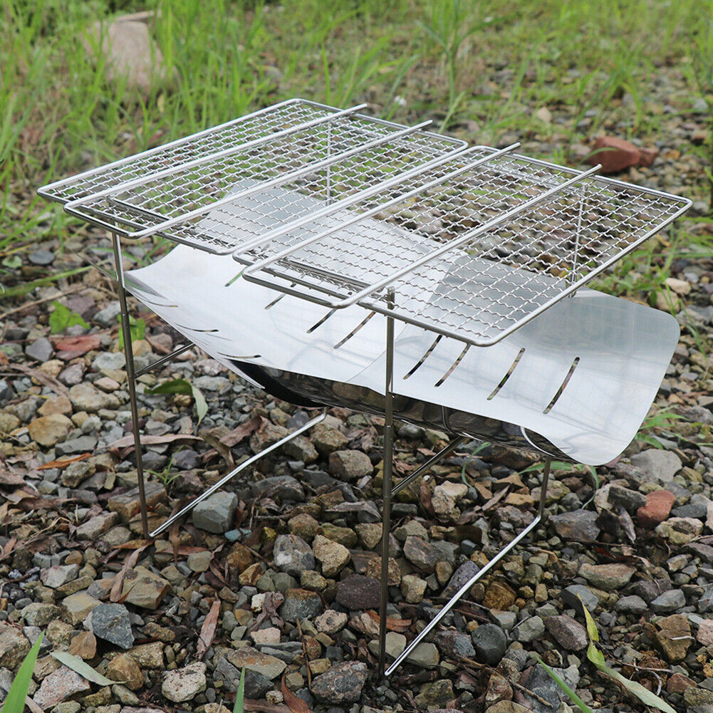 Portable Folding BBQ Grill Outdoor Barbecue Net Firewood Camping Stove Rack