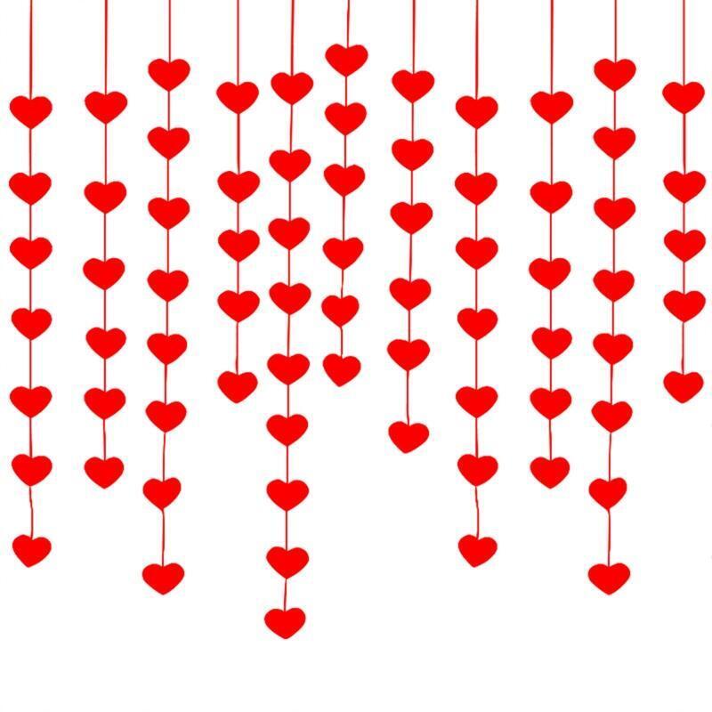 Red Heart Garland Non Woven Pendant Hanging Ornament Hang Curtain