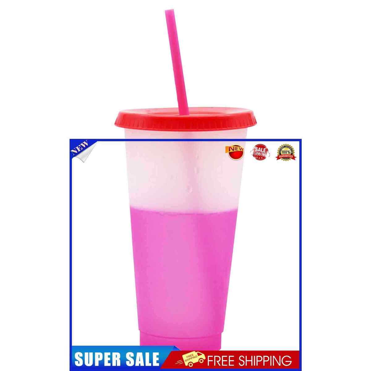Plastic Color Changing Cup Cold Drink Sensing Travel Tumbler with Straw (C)