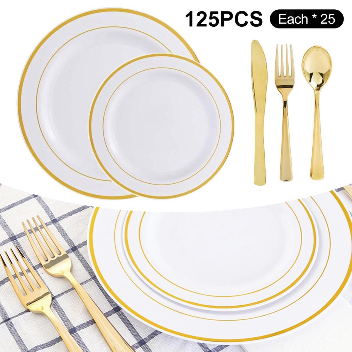 250Pcs Plastic Dinnerware Set for 25 Guest Plastic Disposable for Restaurant