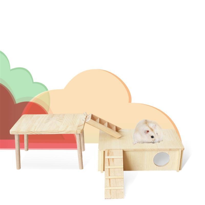 Wood Stand Platform Rectangular with Pillars for Hamster Birds Small Animals