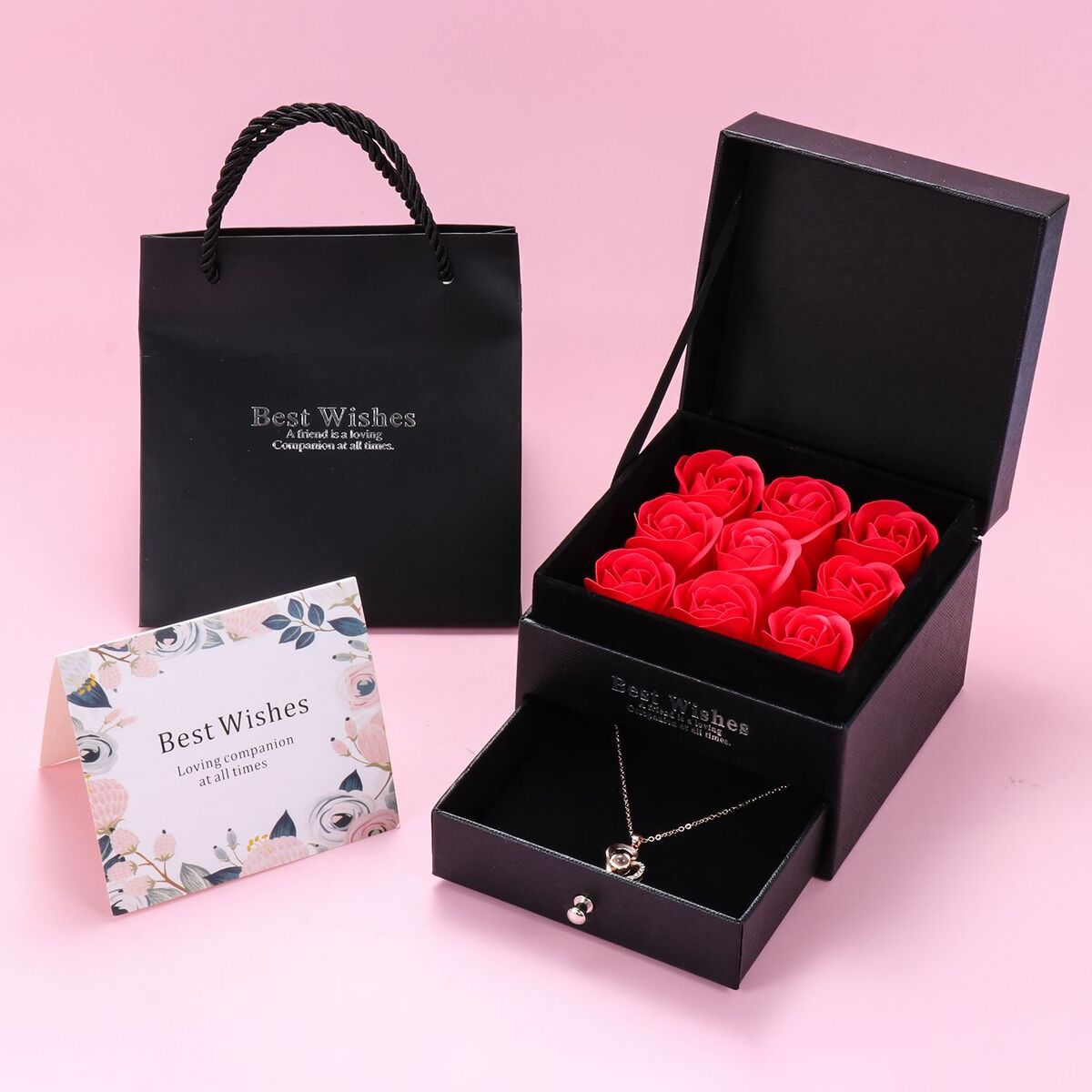 Gift Flower Gift Box Handmade with Projection Necklace Eternal Preserved Rose