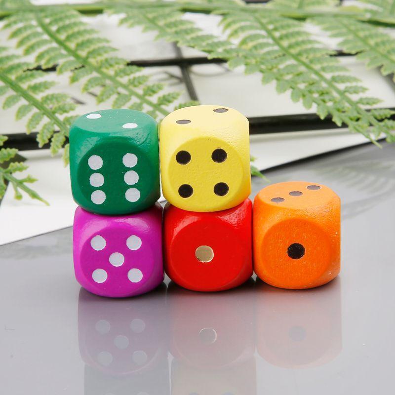 Set of 5 Large 16mm Round Corner Wooden Dice (5 Colors with dots)