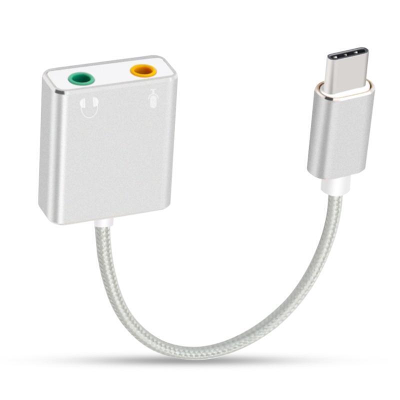 USB Type-c Audio Adapter External Stereo Sound Card with 3.5mm Headset Mic Jack