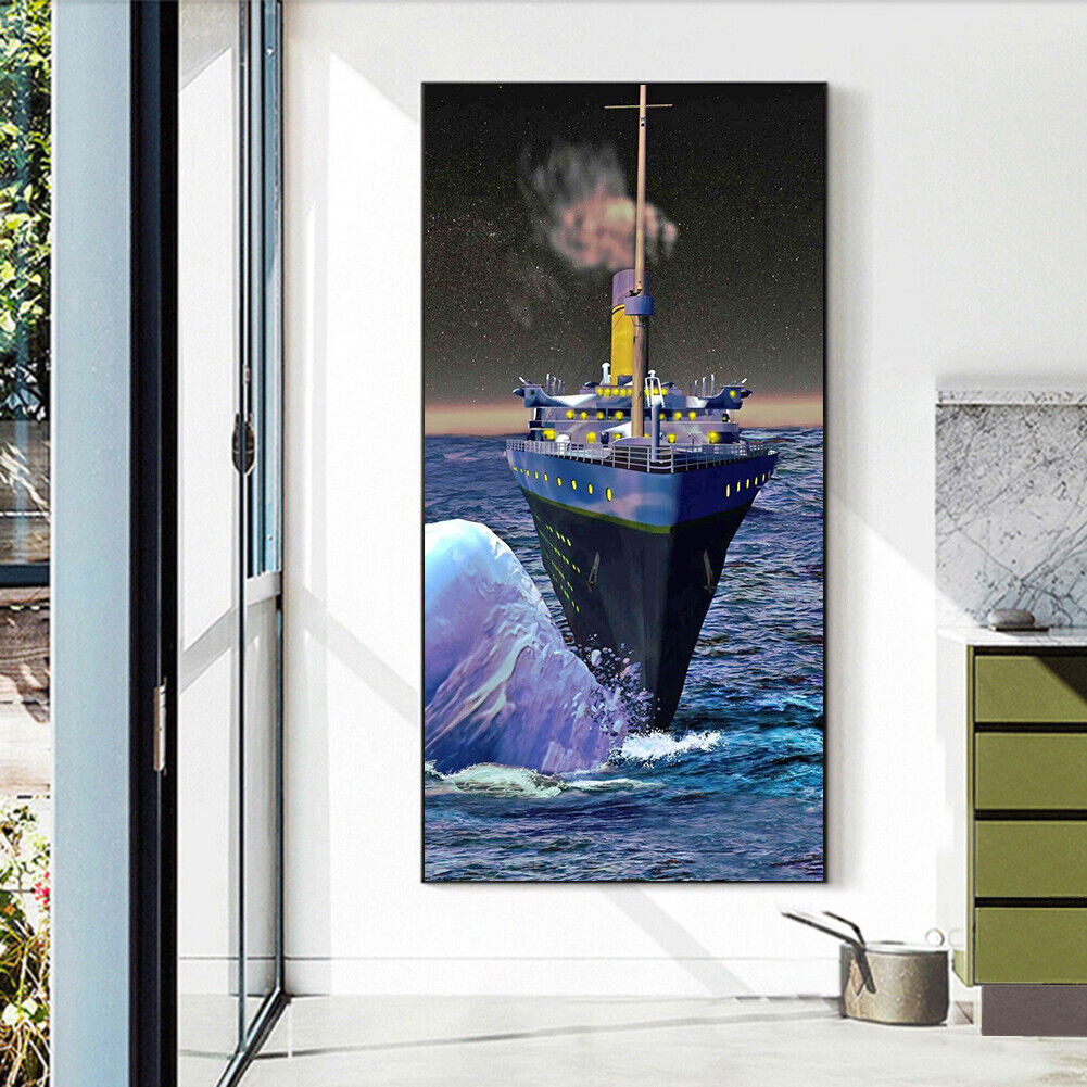 DIY 5D Mosaic Ship Sea Full Round Drill Landscape Rhinestone Painting Kit