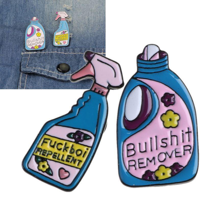 2Pcs Bullshit Remove Cartoon Detergent Enamel Pins Badge Brooches Decor Jewelry