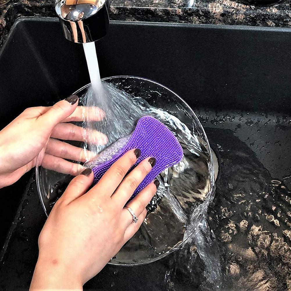 Silicone Dish Washing Brush Pot Pan Dish Sponge Cleaner Scrubber (Purple)