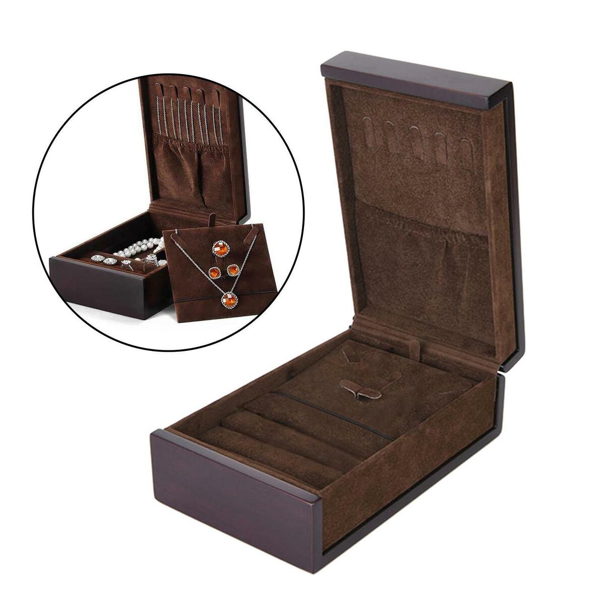 Wooden Jewelry Box Earrings Rings Studs Travel Case Display Holder Showcase