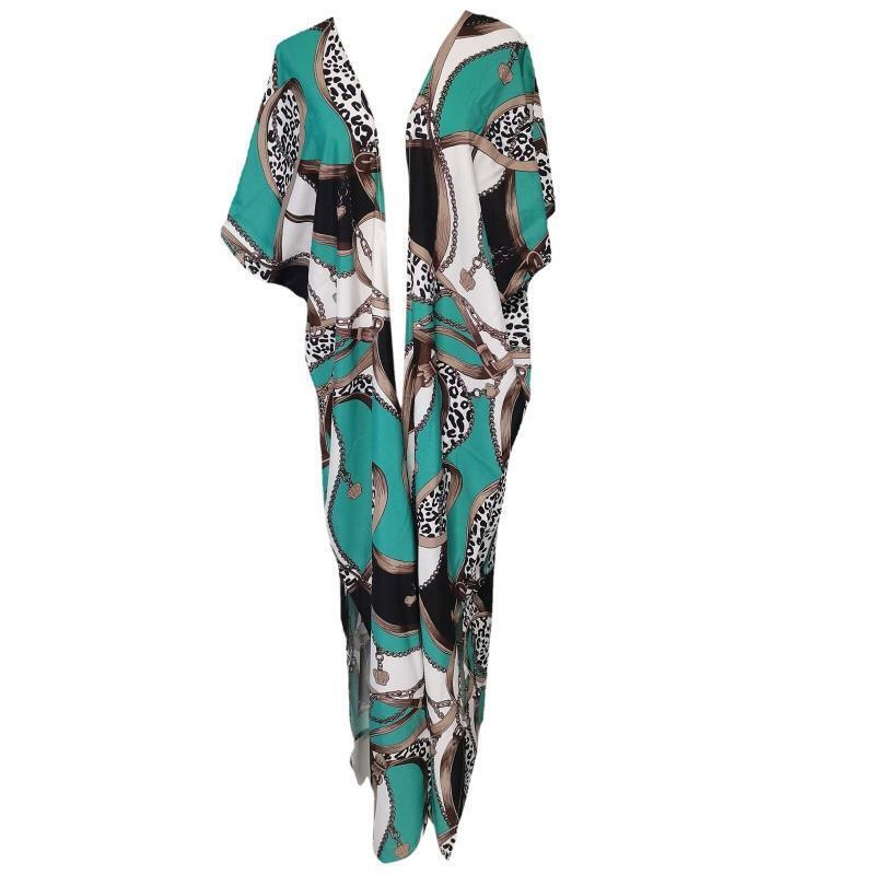 Women's Clothing Printing Long Swimsuit Cover Ups Summer Plus Size High Split