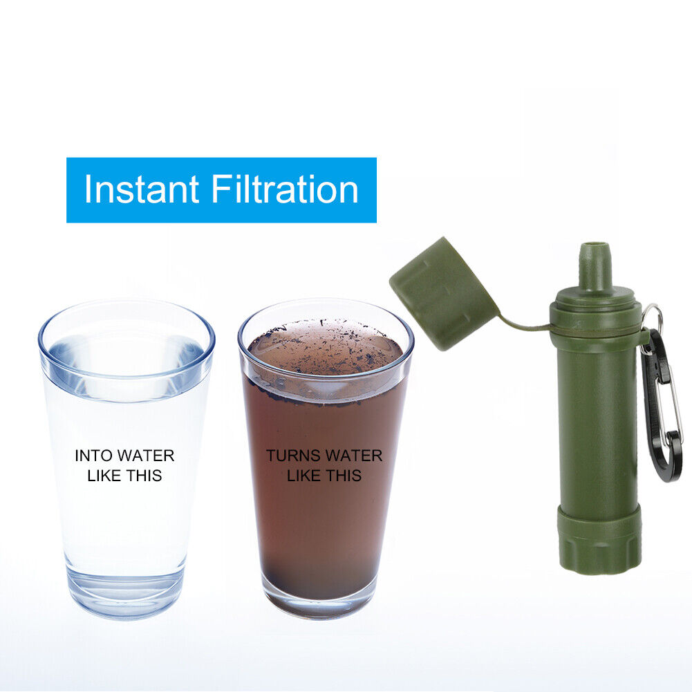 Drinking Water Filter Hiking Survival Water Purifier w/ Straw (Army Green)